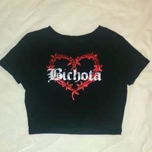Karol G Bichota Black Crop Top With Glittery Red Heart